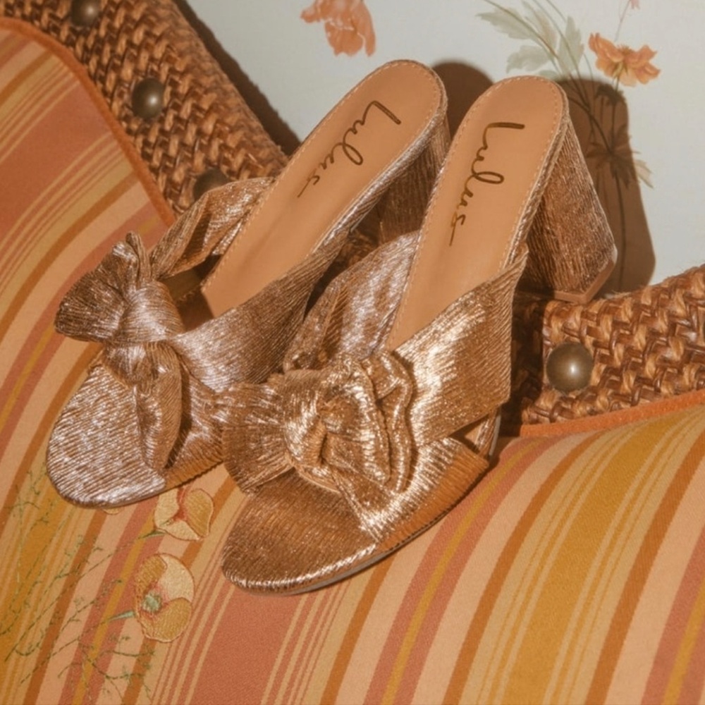 Lulus Dorthea Rose Gold Knotted High Block Heel Sandals - New In Box - Reemoly - Picture 16 of 16